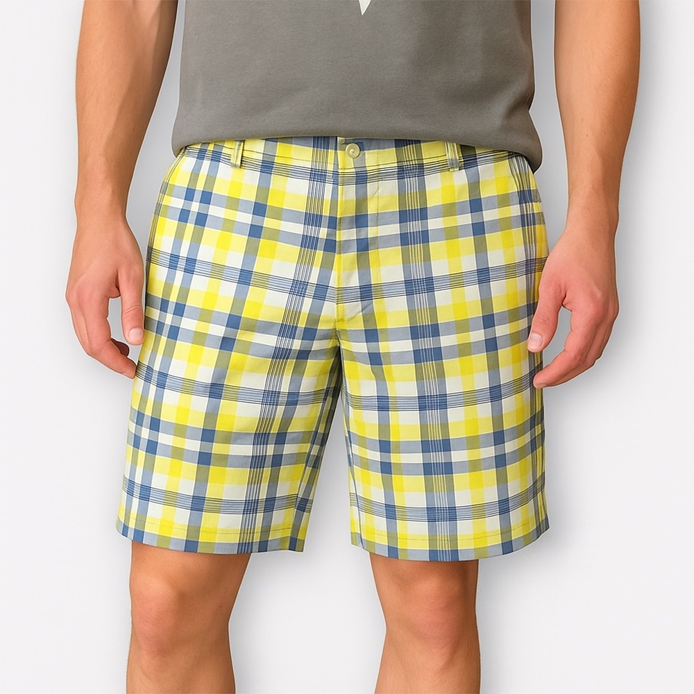 Nike Yellow and Blue Plaid Flat-Front Bermuda Shorts